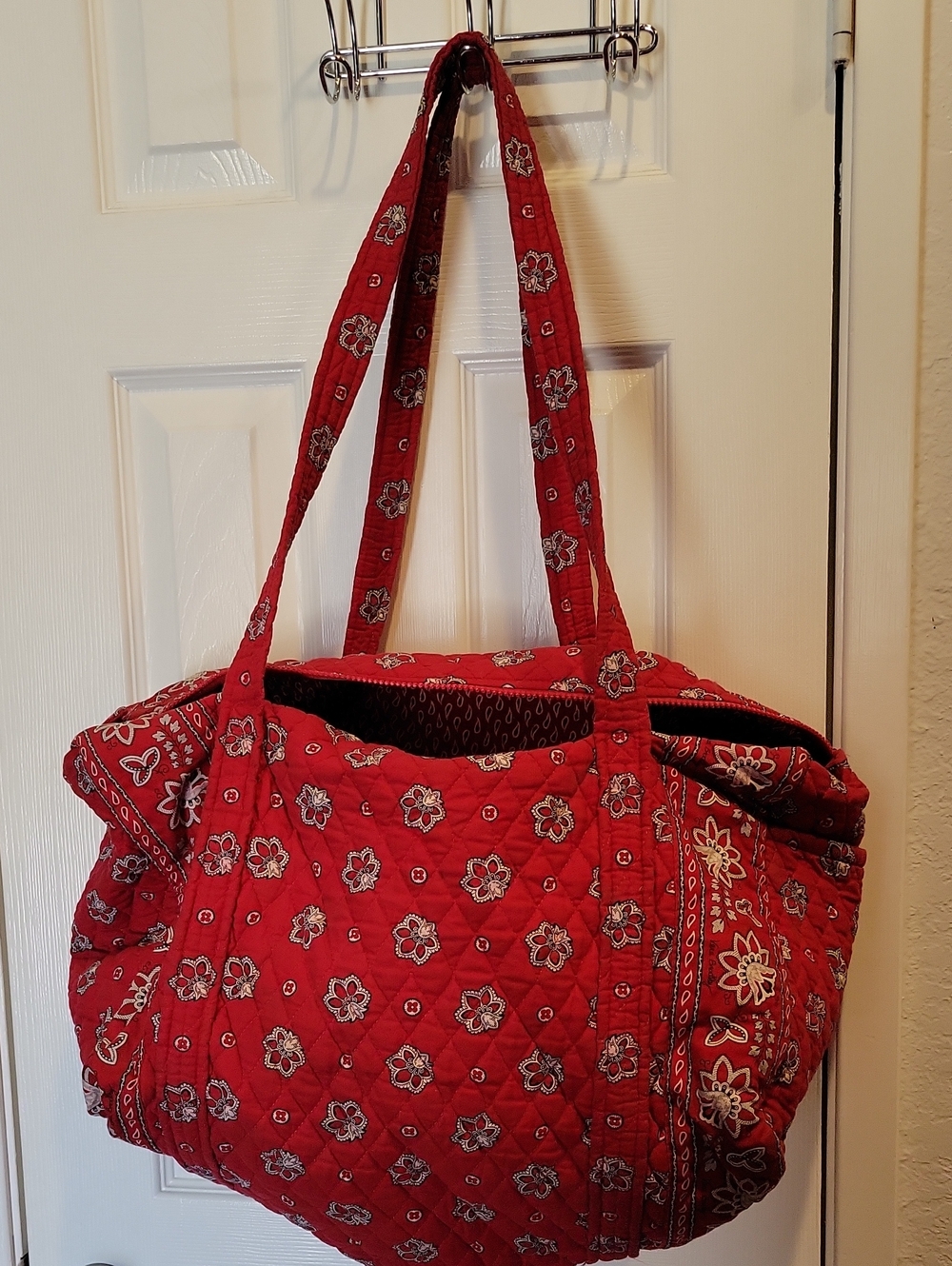 Vera Bradley Quilted Floral Red Tote Bag with Long Straps